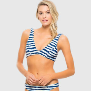 Tori Praver Beach Swimsuit Seafoam Stripe Cheeky Smocked Bikini Set Sz S